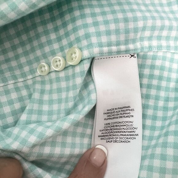 Ralph Lauren Shirt Mens Medium Flesh Pony Mint Green Gingham Plaid Oxford - Picture 11 of 14